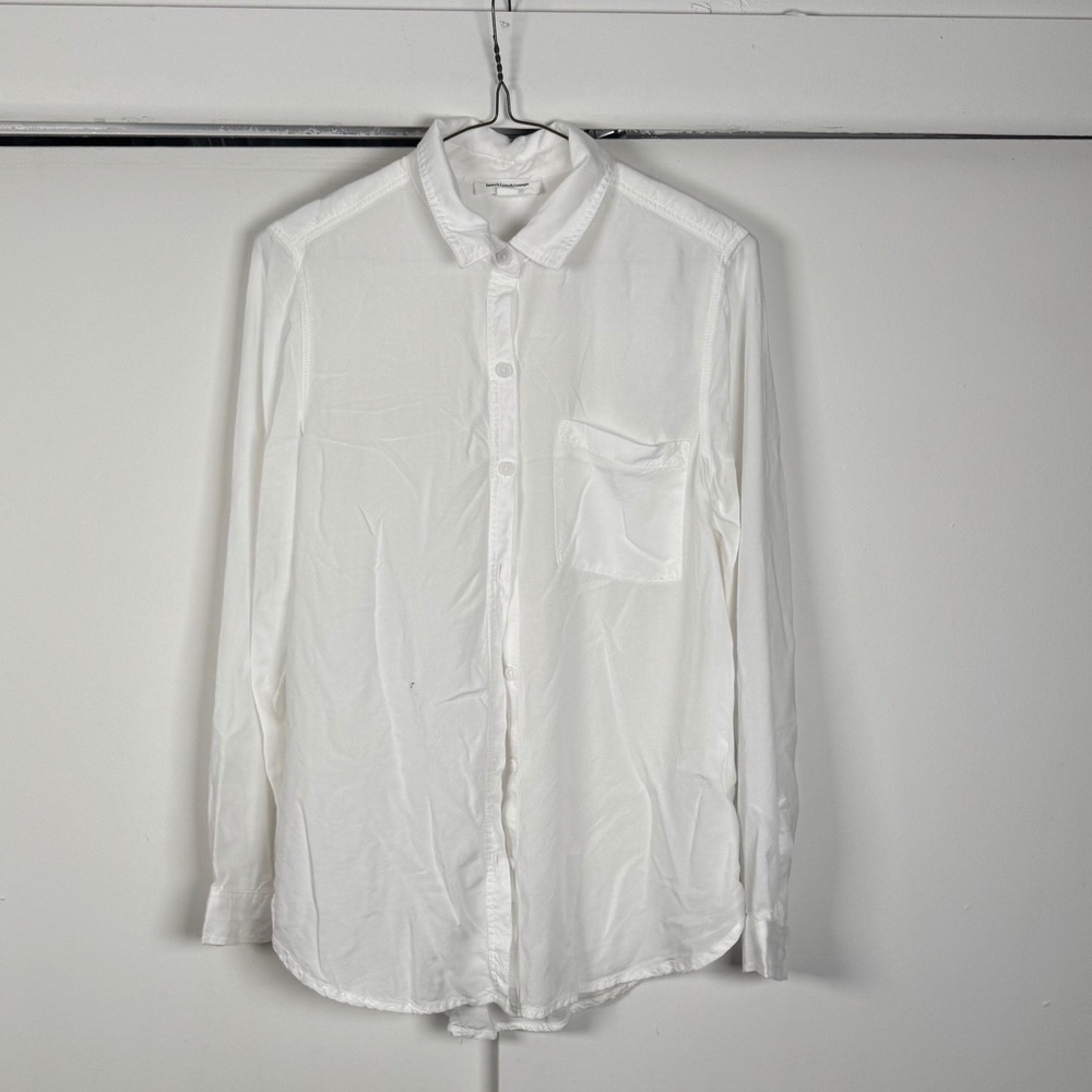 Beachlunchlounge White Button Down Shirt Womens Small Flowy Long Sleeve Blouse